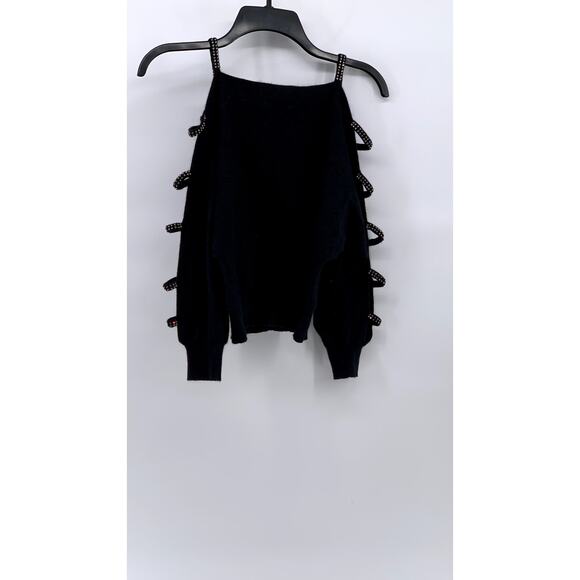MICHAEL CARRIE Women's Vintage Black Cutout Rhinestone Embellished Sweater SZ S - Picture 3 of 9